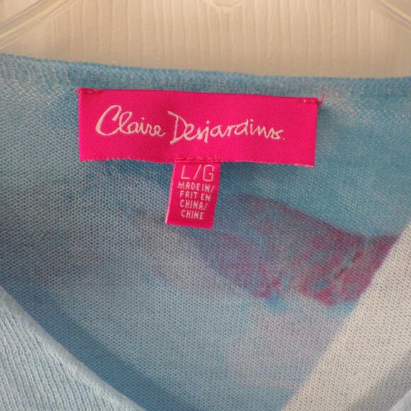 Claire Desjardins Women's Multicolor 3/4 Sleeve V Neck Top Size L Artsy Chic - Picture 3 of 8